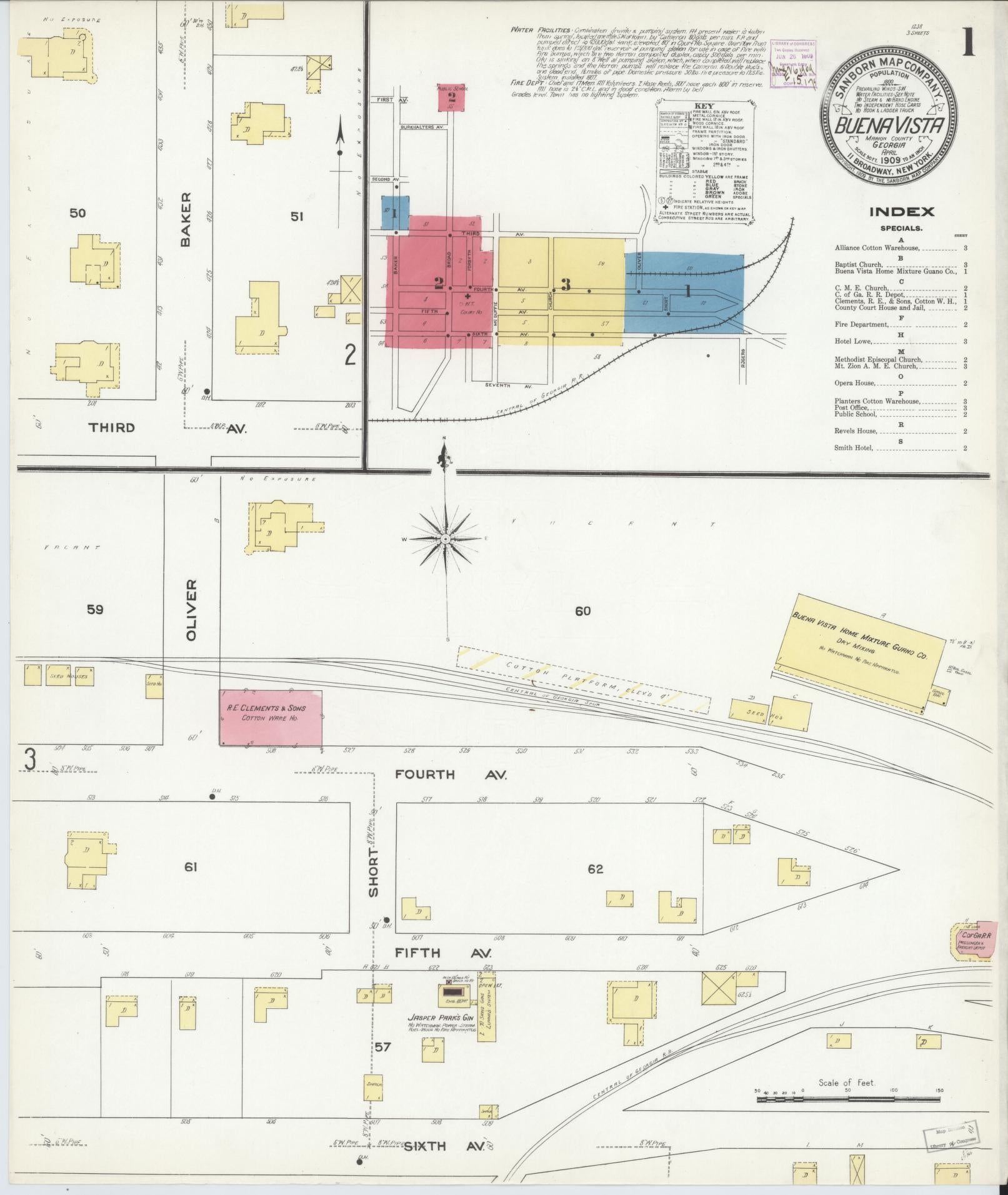 Sanborn Fire Insurance Map from Buena Vista, Marion County, Georgia (1909), Sheet #0001 - Complete Map Set gallery image, historic Sanborn map, vintage wall art, Georgia Georgia