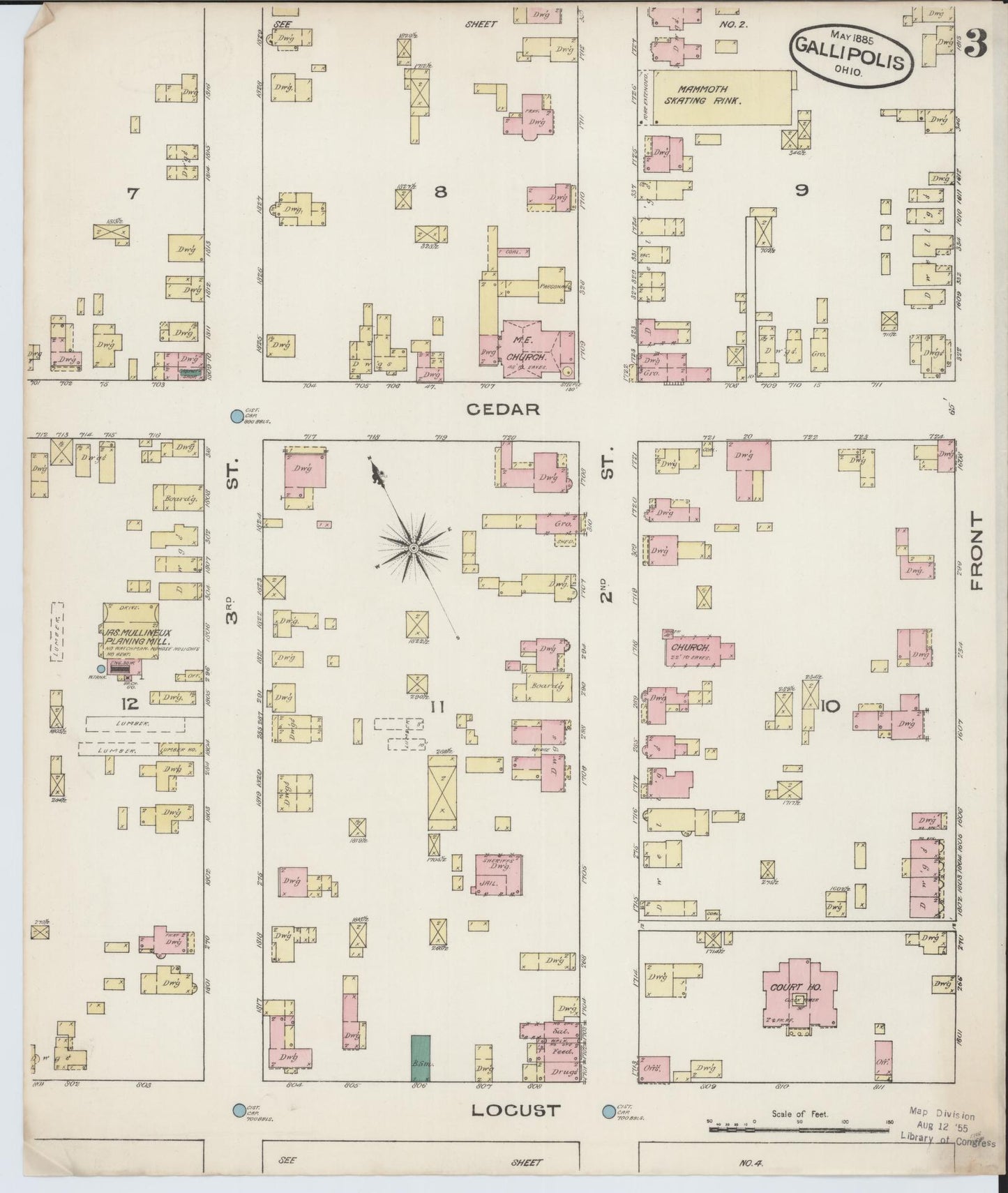 Sanborn Fire Insurance Map from Gallipolis, Gallia County, Ohio (1885), Sheet #0003 - Historic Sanborn Fire Insurance Map Print, vintage old map wall art, antique decor, genealogy gift, Ohio Ohio map