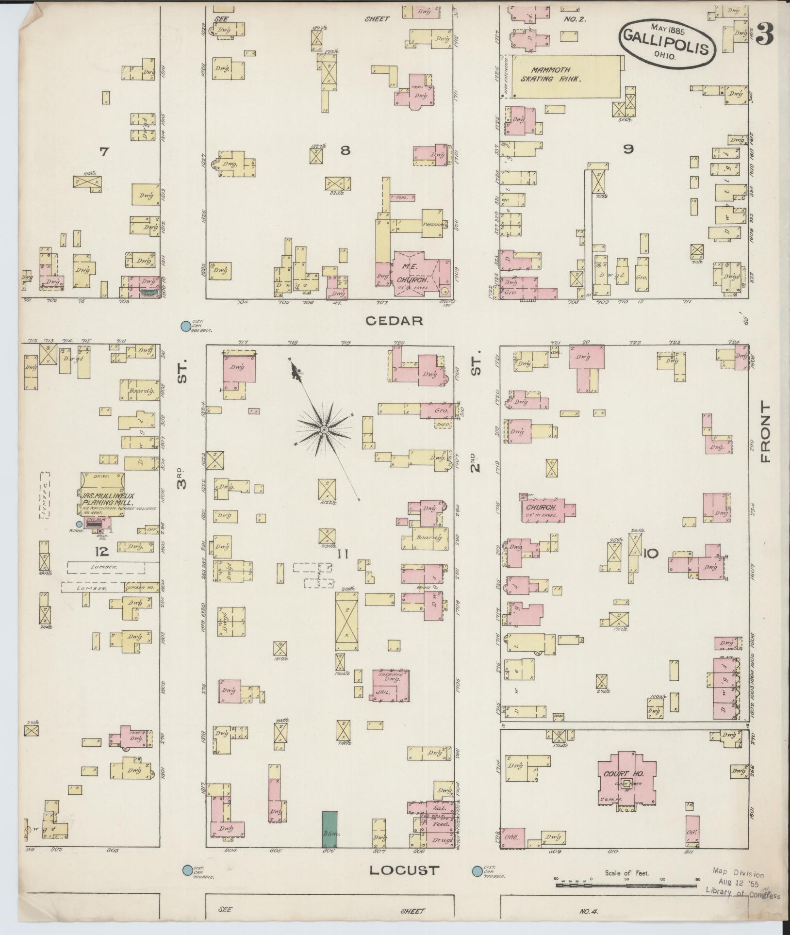 Sanborn Fire Insurance Map from Gallipolis, Gallia County, Ohio (1885), Sheet #0003 - Historic Sanborn Fire Insurance Map Print, vintage old map wall art, antique decor, genealogy gift, Ohio Ohio map