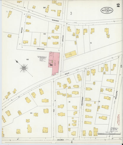 Sanborn Fire Insurance Map from Westboro, Worcester County, Massachusetts (1904), Sheet #0002 - Historic Sanborn Fire Insurance Map Print, vintage old map wall art, antique decor, genealogy gift, Massachusetts Massachusetts map