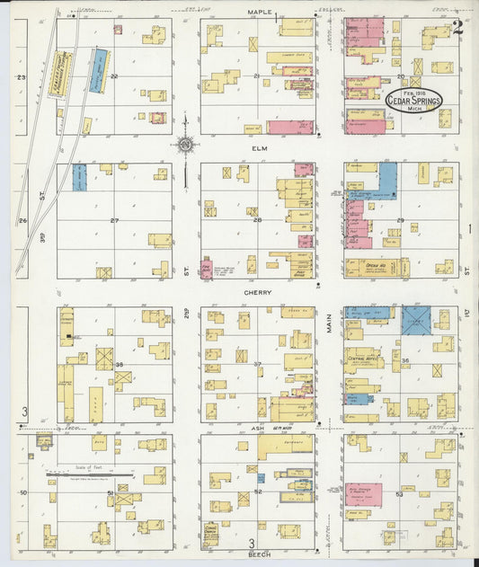Sanborn Fire Insurance Map from Cedar Springs, Kent County, Michigan (1918), Sheet #0002 - Historic Sanborn Fire Insurance Map Print, vintage old map wall art, antique decor, genealogy gift, Michigan Michigan map