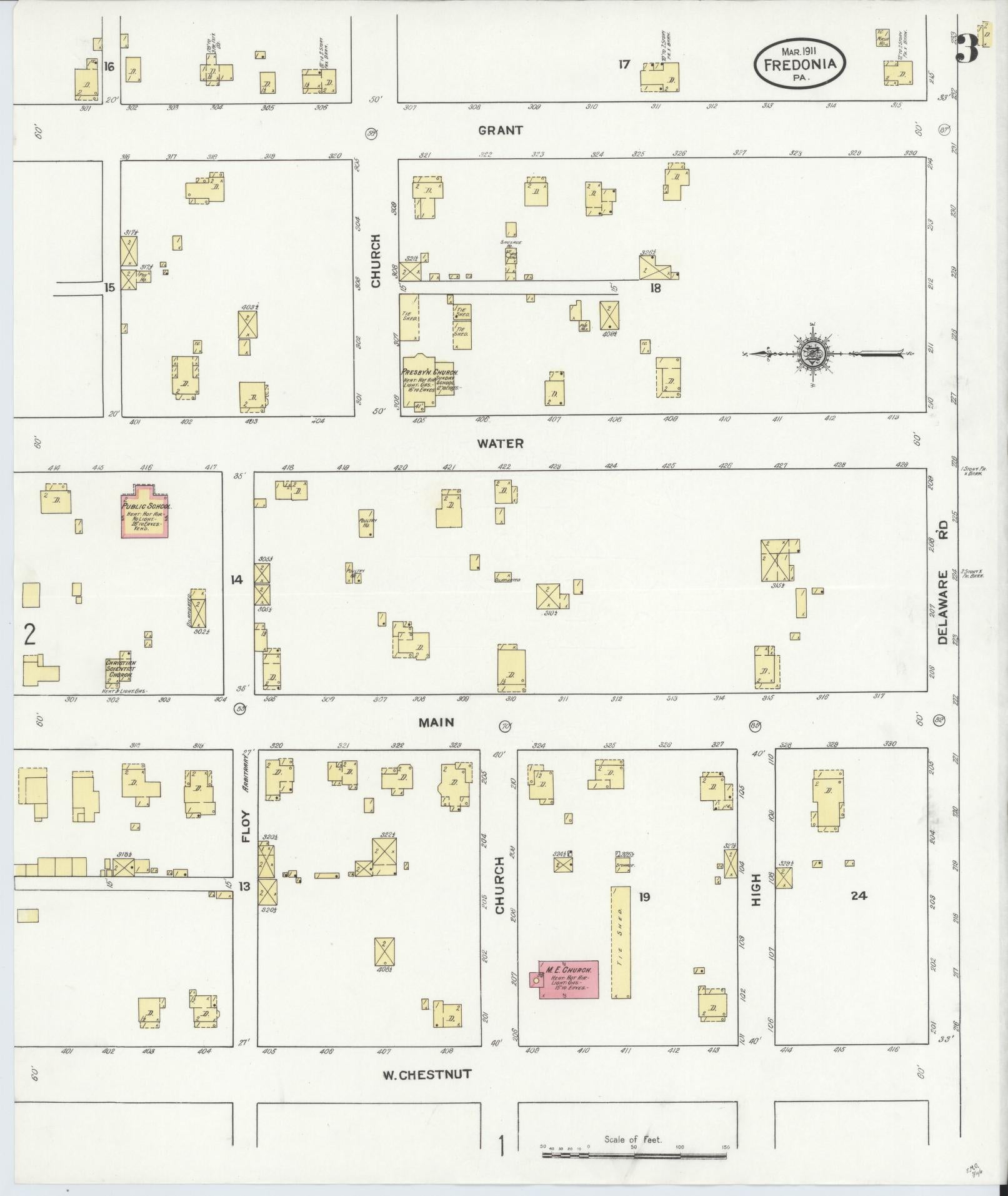 Sanborn Fire Insurance Map from Fredonia, Mercer County, Pennsylvania (1911), Sheet #0003 - Historic Sanborn Fire Insurance Map Print, vintage old map wall art, antique decor, genealogy gift, Pennsylvania Pennsylvania map