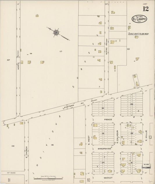 Sanborn Fire Insurance Map from El Campo, Wharton County, Texas (1922), Sheet #0012 - Historic Sanborn Fire Insurance Map Print, vintage old map wall art, antique decor, genealogy gift, Texas Texas map