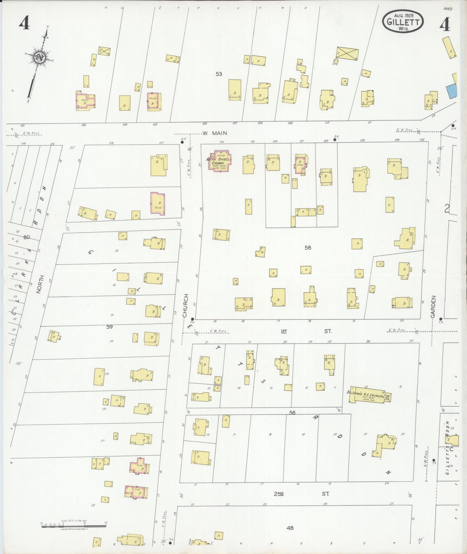 Sanborn Fire Insurance Map from Gillett, Oconto County, Wisconsin (1929), Sheet #0004 - Complete Map Set gallery image, historic Sanborn map, vintage wall art, Wisconsin Wisconsin