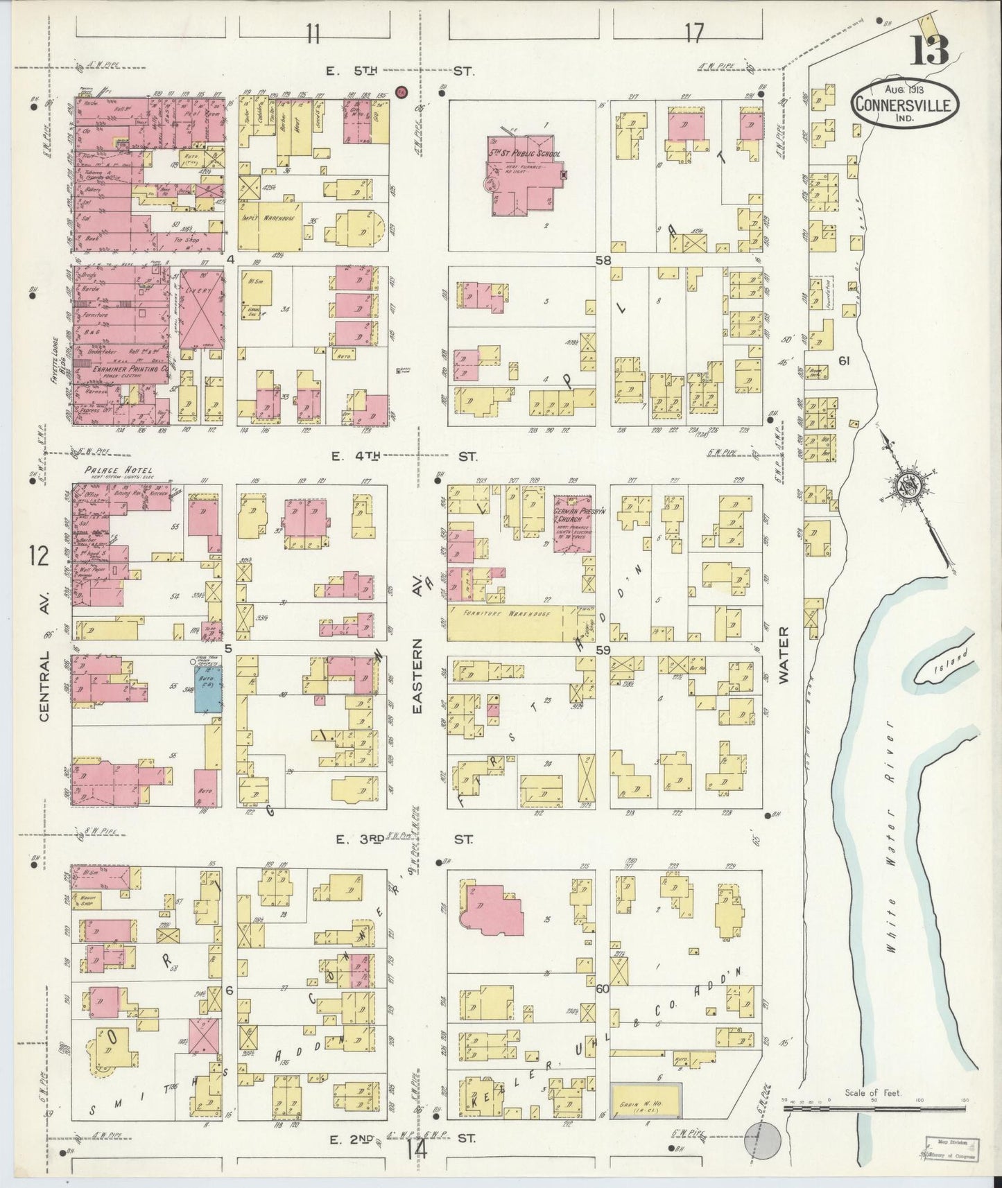 Sanborn Fire Insurance Map from Connersville, Fayette County, Indiana (1913), Sheet #0013 - Complete Map Set gallery image, historic Sanborn map, vintage wall art, Indiana Indiana