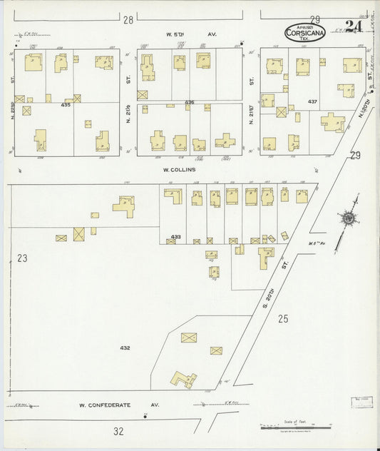 Sanborn Fire Insurance Map from Corsicana, Navarro County, Texas (1921), Sheet #0024 - Historic Sanborn Fire Insurance Map Print, vintage old map wall art, antique decor, genealogy gift, Texas Texas map