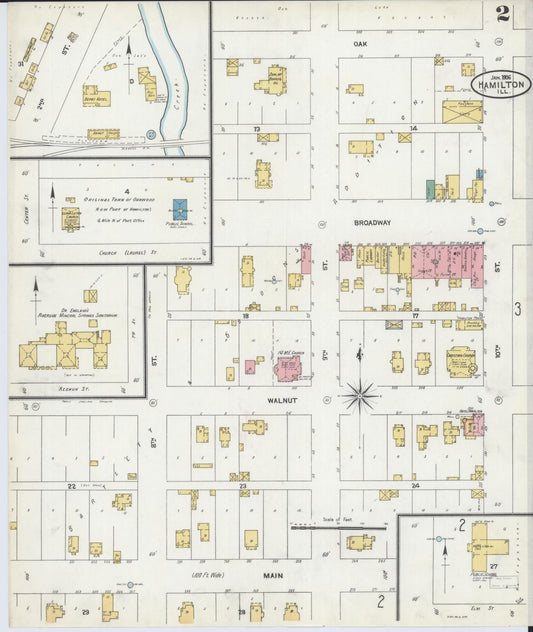 Sanborn Fire Insurance Map from Hamilton, Hancock County, Illinois (1906), Sheet #0002 - Historic Sanborn Fire Insurance Map Print, vintage old map wall art, antique decor, genealogy gift, Illinois Illinois map