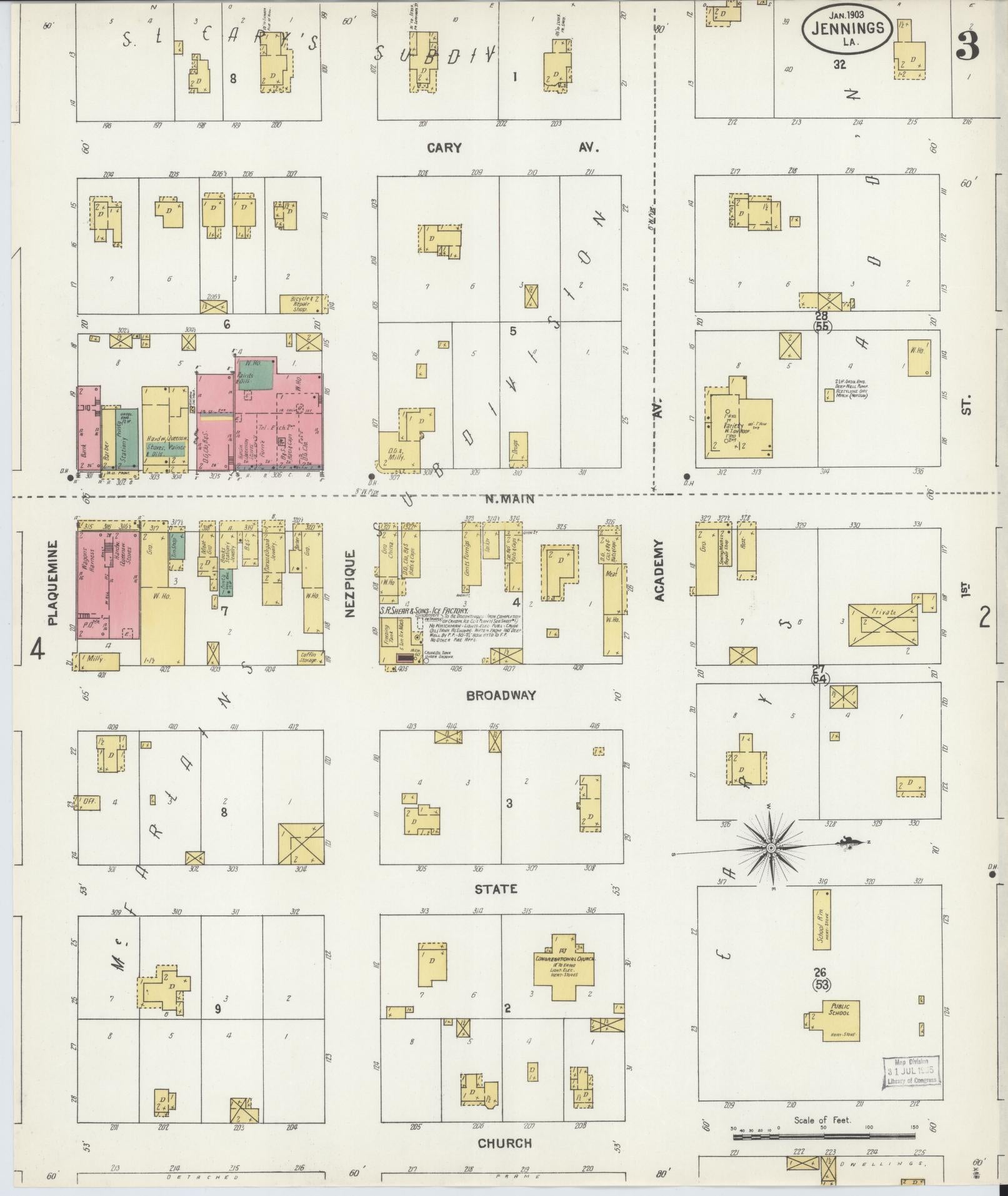 Sanborn Fire Insurance Map from Jennings, Jefferson Davis Parish, Louisiana (1903), Sheet #0003 - Complete Map Set gallery image, historic Sanborn map, vintage wall art, Louisiana Louisiana