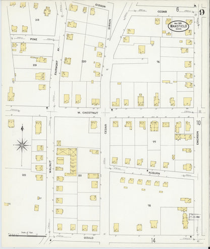 Sanborn Fire Insurance Map from Wakefield, Middlesex County, Massachusetts (1909), Sheet #0009 - Complete Map Set gallery image, historic Sanborn map, vintage wall art, Massachusetts Massachusetts