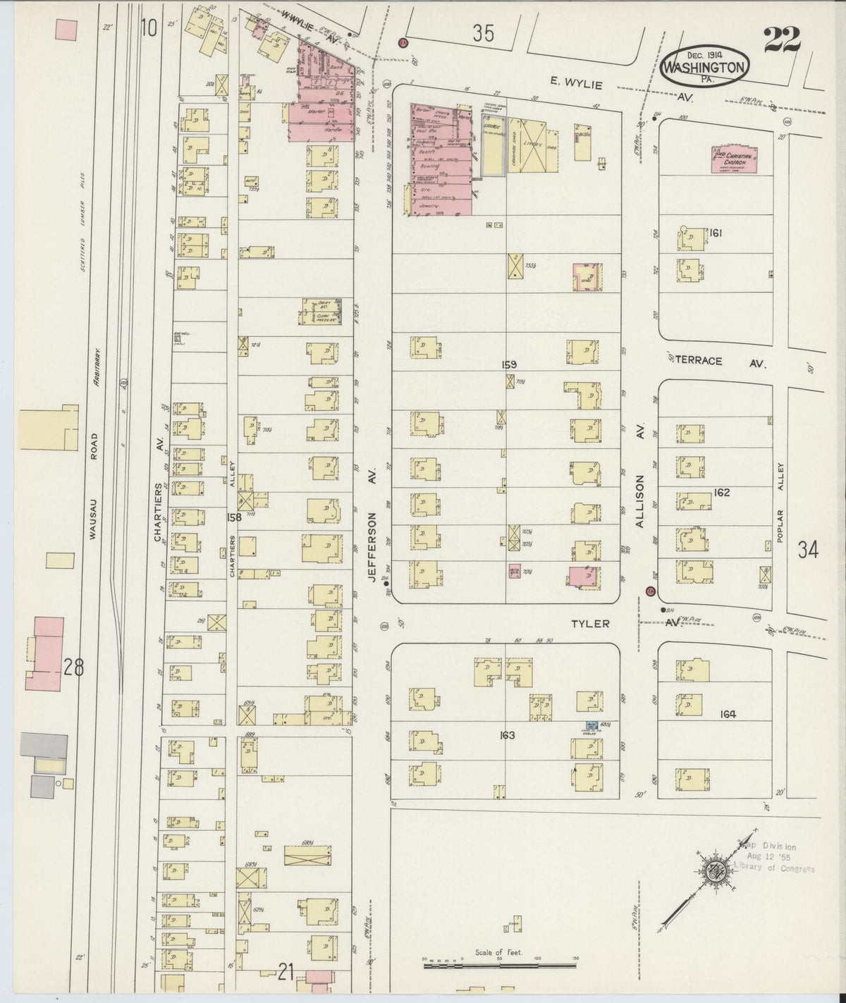Sanborn Fire Insurance Map from Washington, Washington County, Pennsylvania (1914), Sheet #0022 - Historic Sanborn Fire Insurance Map Print, vintage old map wall art, antique decor, genealogy gift, Pennsylvania Pennsylvania map