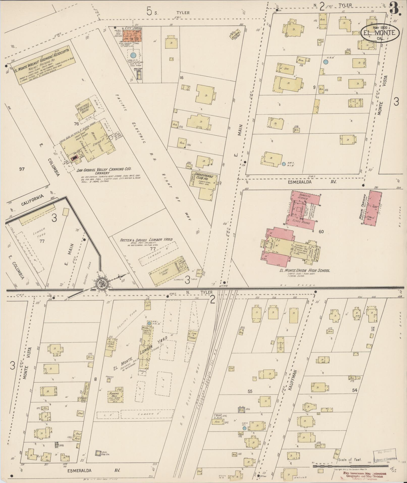 Sanborn Fire Insurance Map from El Monte, Los Angeles County, California (1920), Sheet #0003 - Complete Map Set gallery image, historic Sanborn map, vintage wall art, California California