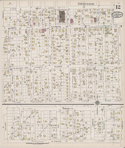 Sanborn Fire Insurance Map from Cloquet, Carlton County, Minnesota (1922), Sheet #0012 - Historic Sanborn Fire Insurance Map Print, vintage old map wall art, antique decor, genealogy gift, Minnesota Minnesota map