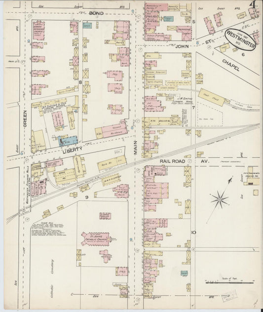 Sanborn Fire Insurance Map from Westminster, Carroll County, Maryland (1887), Sheet #0004 - Historic Sanborn Fire Insurance Map Print, vintage old map wall art, antique decor, genealogy gift, Maryland Maryland map
