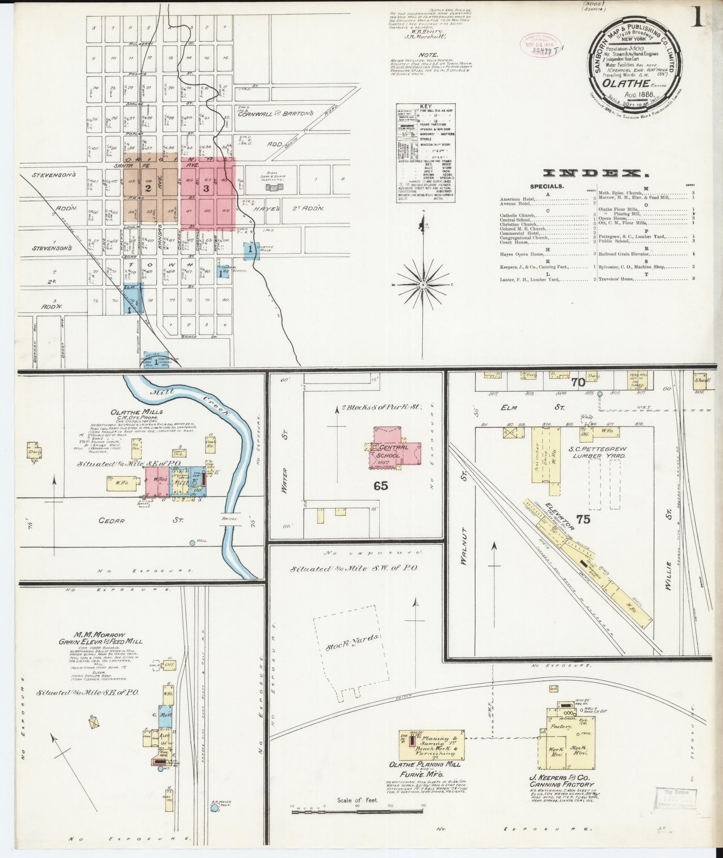 Sanborn Fire Insurance Map from Olathe, Johnson County, Kansas (1888), Sheet #0001 - Historic Sanborn Fire Insurance Map Print, vintage old map wall art, antique decor, genealogy gift, Kansas Kansas map