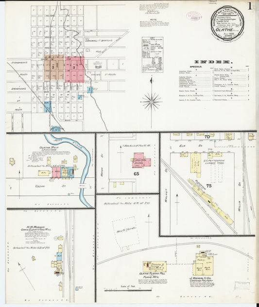 Sanborn Fire Insurance Map from Olathe, Johnson County, Kansas (1888), Sheet #0001 - Historic Sanborn Fire Insurance Map Print, vintage old map wall art, antique decor, genealogy gift, Kansas Kansas map
