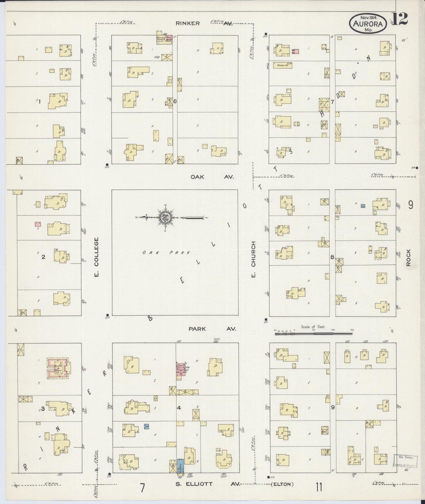 Sanborn Fire Insurance Map from Aurora, Lawrence County, Missouri (1914), Sheet #0012 - Complete Map Set gallery image, historic Sanborn map, vintage wall art, Missouri Missouri
