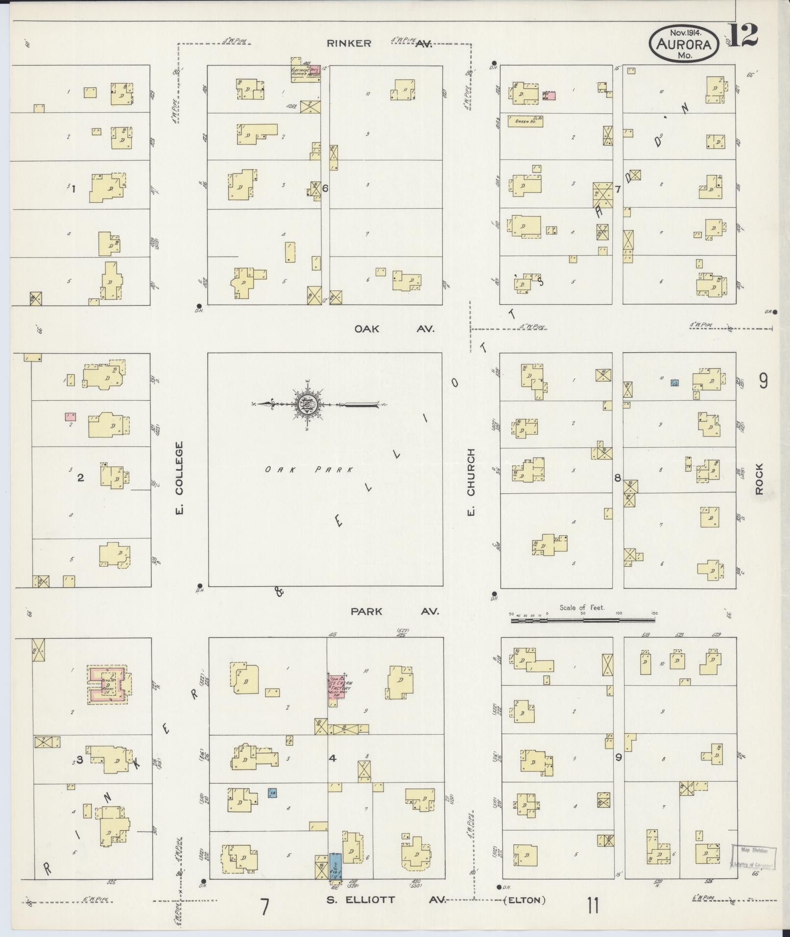 Sanborn Fire Insurance Map from Aurora, Lawrence County, Missouri (1914), Sheet #0012 - Complete Map Set gallery image, historic Sanborn map, vintage wall art, Missouri Missouri