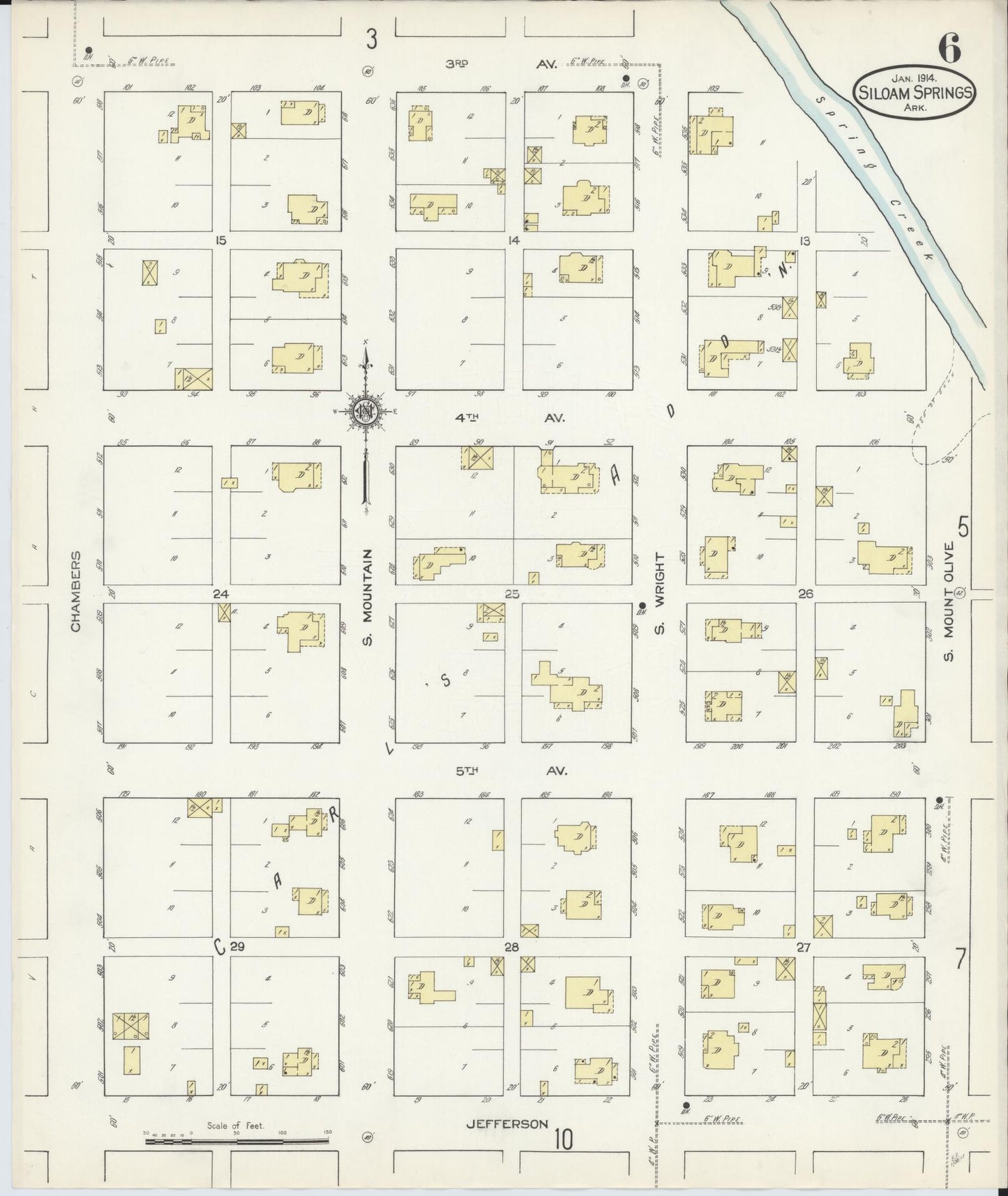 Sanborn Fire Insurance Map from Siloam Springs, Benton County, Arkansas (1914), Sheet #0006 - Complete Map Set gallery image, historic Sanborn map, vintage wall art, Arkansas Arkansas