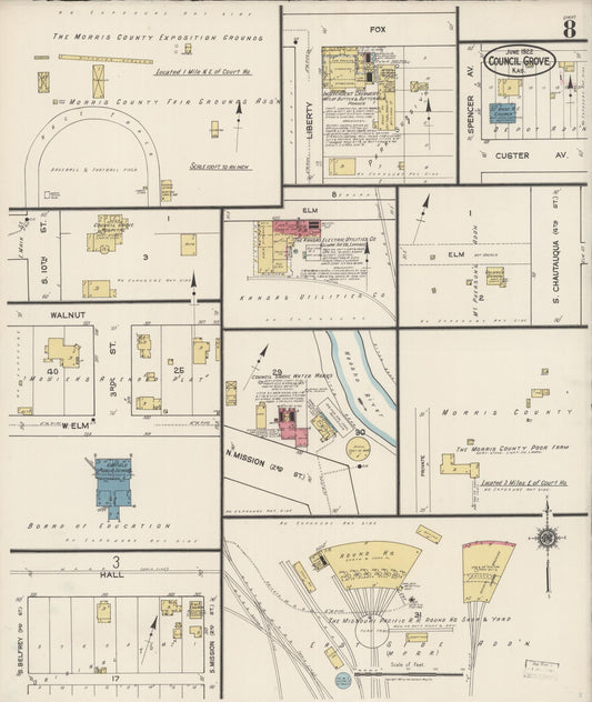 Sanborn Fire Insurance Map from Council Grove, Morris County, Kansas (1922), Sheet #0008 - Historic Sanborn Fire Insurance Map Print, vintage old map wall art, antique decor, genealogy gift, Kansas Kansas map