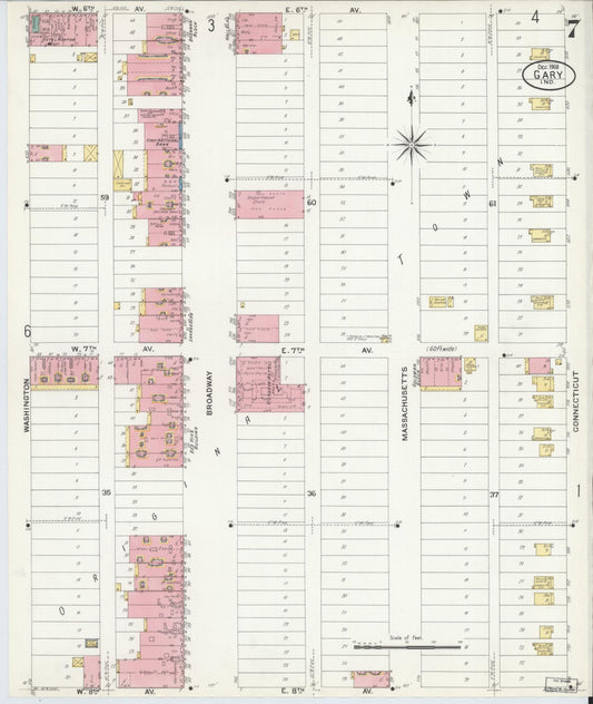 Sanborn Fire Insurance Map from Gary, Lake County, Indiana (1908), Sheet #0007 - Historic Sanborn Fire Insurance Map Print, vintage old map wall art, antique decor, genealogy gift, Indiana Indiana map