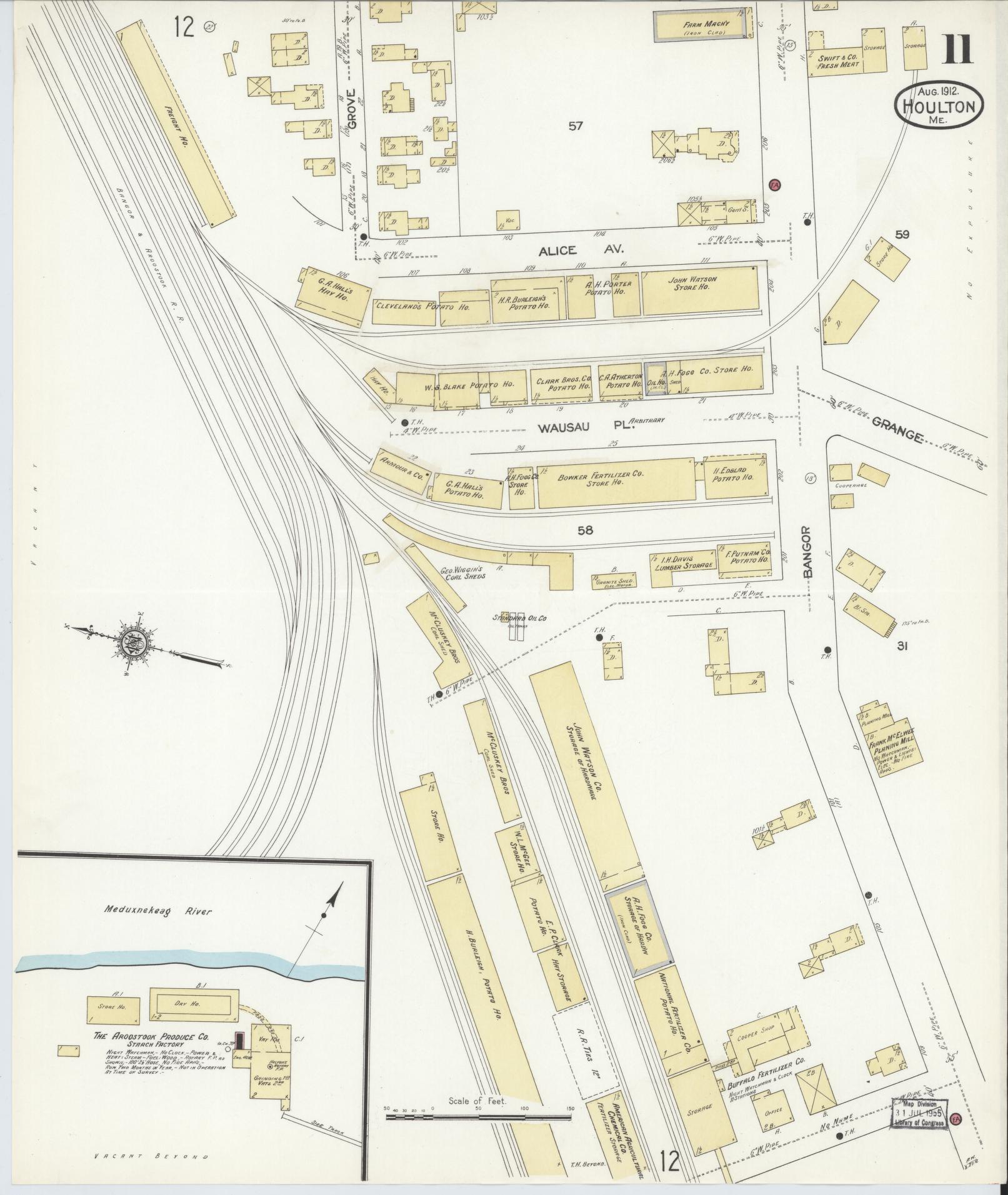 Sanborn Fire Insurance Map from Houlton, Aroostook County, Maine (1912), Sheet #0011 - Historic Sanborn Fire Insurance Map Print, vintage old map wall art, antique decor, genealogy gift, Maine Maine map