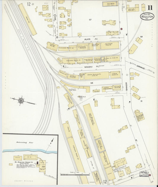 Sanborn Fire Insurance Map from Houlton, Aroostook County, Maine (1912), Sheet #0011 - Historic Sanborn Fire Insurance Map Print, vintage old map wall art, antique decor, genealogy gift, Maine Maine map