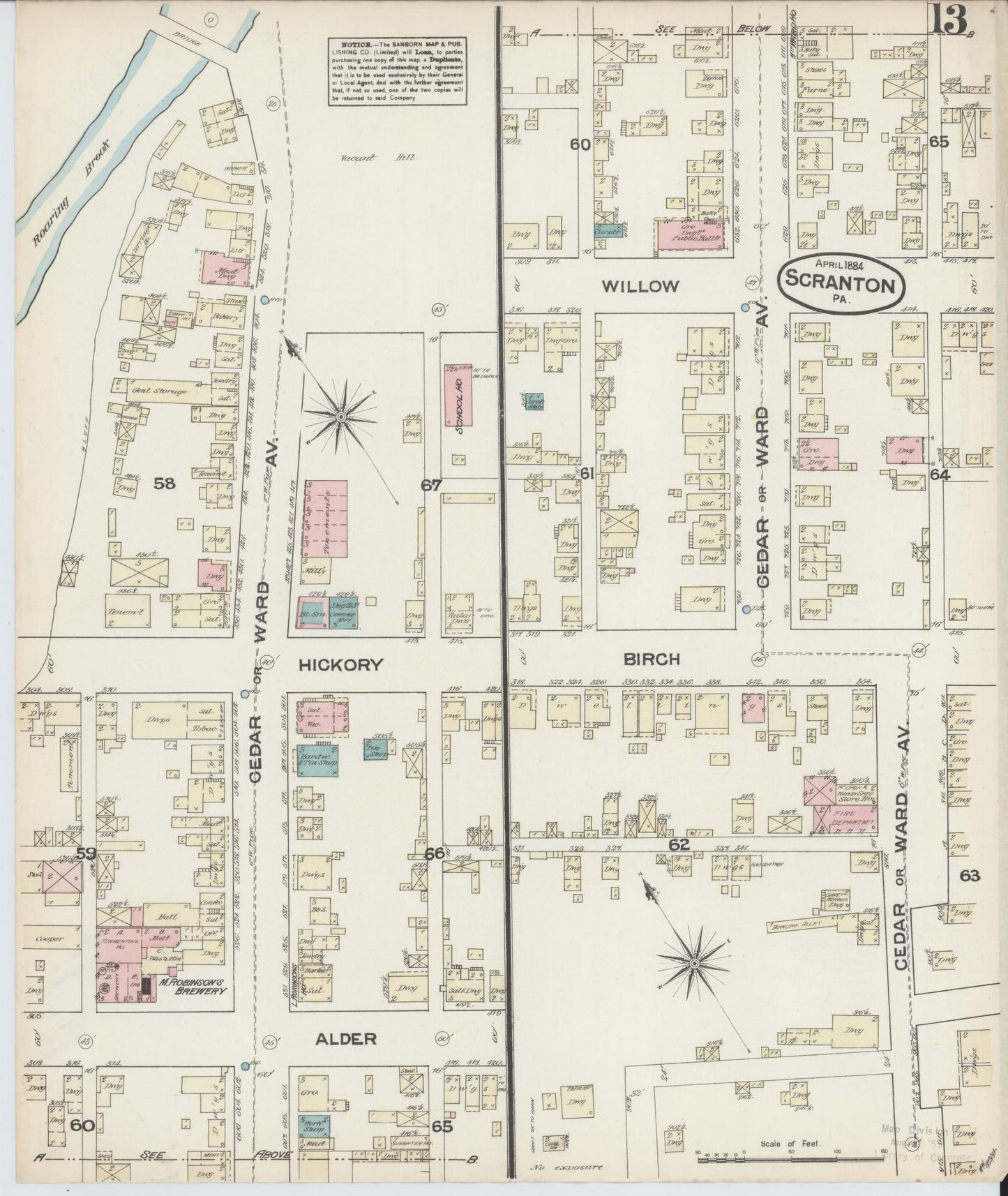 Sanborn Fire Insurance Map from Scranton, Lackawanna County, Pennsylvania (1884), Sheet #0013 - Complete Map Set gallery image, historic Sanborn map, vintage wall art, Pennsylvania Pennsylvania