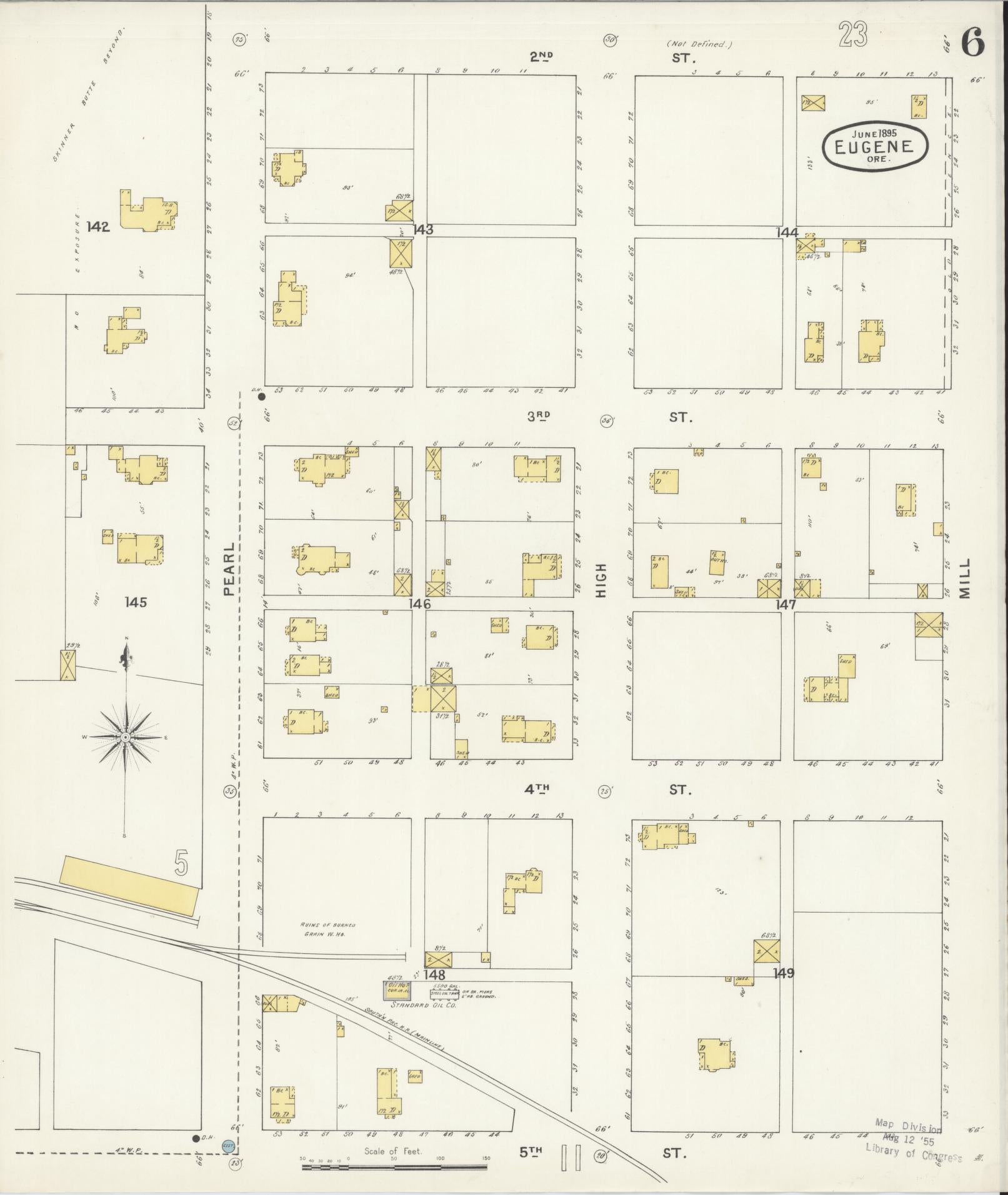 Sanborn Fire Insurance Map from Eugene, Lane County, Oregon (1896), Sheet #0006 - Complete Map Set gallery image, historic Sanborn map, vintage wall art, Oregon Oregon