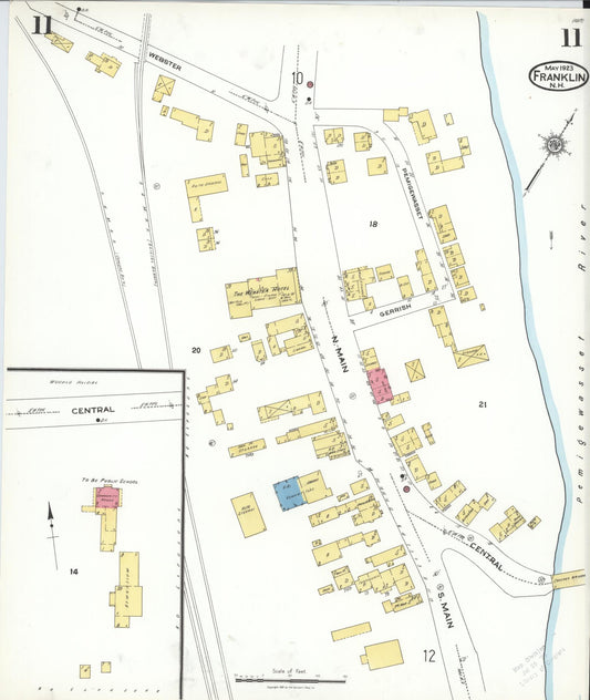 Sanborn Fire Insurance Map from Franklin, Merrimack County, New Hampshire (1923), Sheet #0011 - Historic Sanborn Fire Insurance Map Print, vintage old map wall art, antique decor, genealogy gift, New Hampshire New Hampshire map