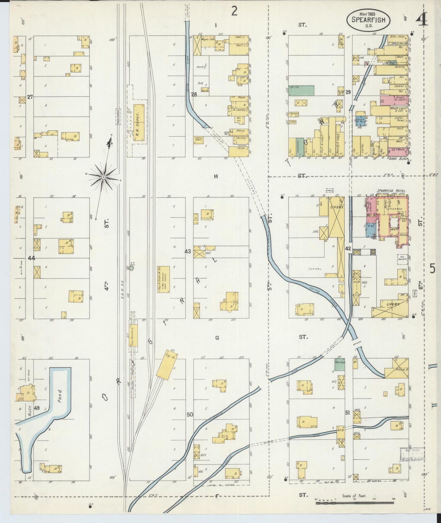 Sanborn Fire Insurance Map from Spearfish, Lawrence County, South Dakota (1903), Sheet #0004 - Historic Sanborn Fire Insurance Map Print, vintage old map wall art, antique decor, genealogy gift, South Dakota South Dakota map