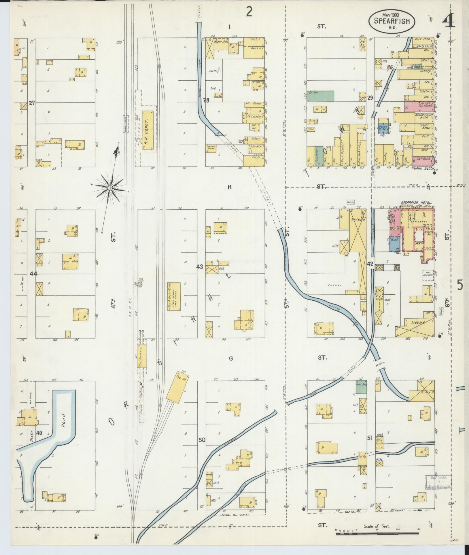Sanborn Fire Insurance Map from Spearfish, Lawrence County, South Dakota (1903), Sheet #0004 - Historic Sanborn Fire Insurance Map Print, vintage old map wall art, antique decor, genealogy gift, South Dakota South Dakota map