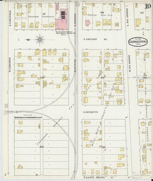 Sanborn Fire Insurance Map from Colorado Springs, El Paso County, Colorado (1895), Sheet #0019 - Historic Sanborn Fire Insurance Map Print, vintage old map wall art, antique decor, genealogy gift, Colorado Colorado map