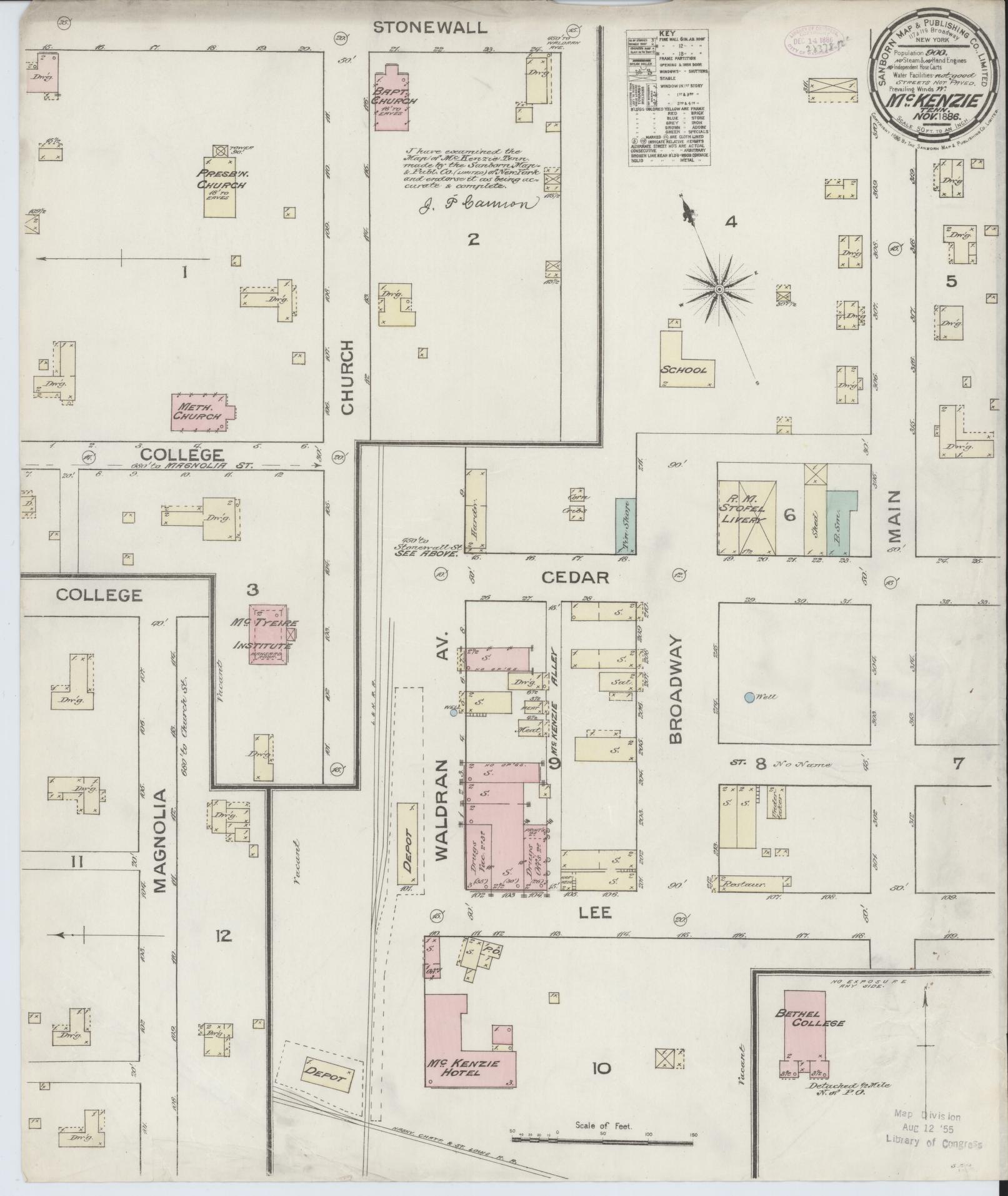 Sanborn Fire Insurance Map from McKenzie, Carroll County, Tennessee. (1886) – Historic Sanborn Fire Insurance Map Print