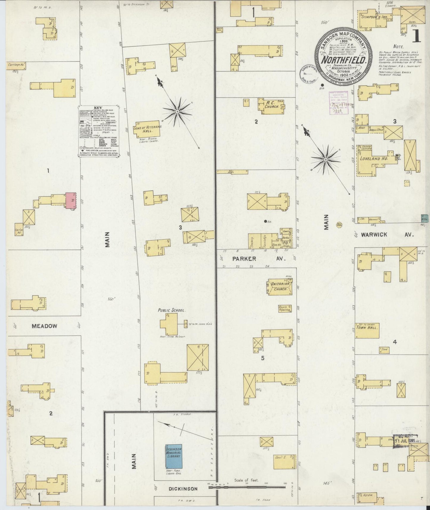 Sanborn Fire Insurance Map from Northfield, Franklin County, Massachusetts (1902), Sheet #0001 - Complete Map Set gallery image, historic Sanborn map, vintage wall art, Massachusetts Massachusetts