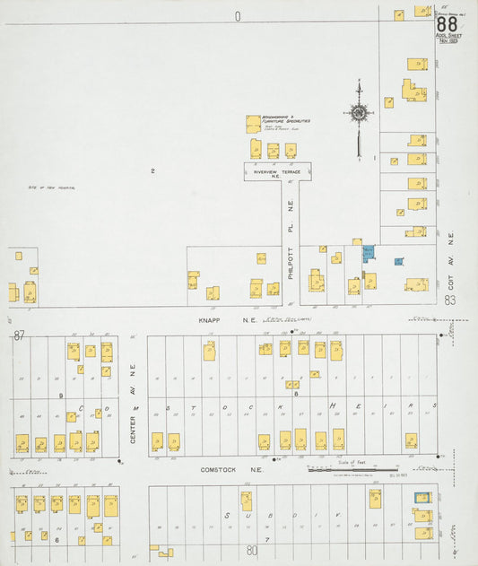 Sanborn Fire Insurance Map from Grand Rapids, Kent County, Michigan (1923), Sheet #0088 - Historic Sanborn Fire Insurance Map Print, vintage old map wall art, antique decor, genealogy gift, Michigan Michigan map