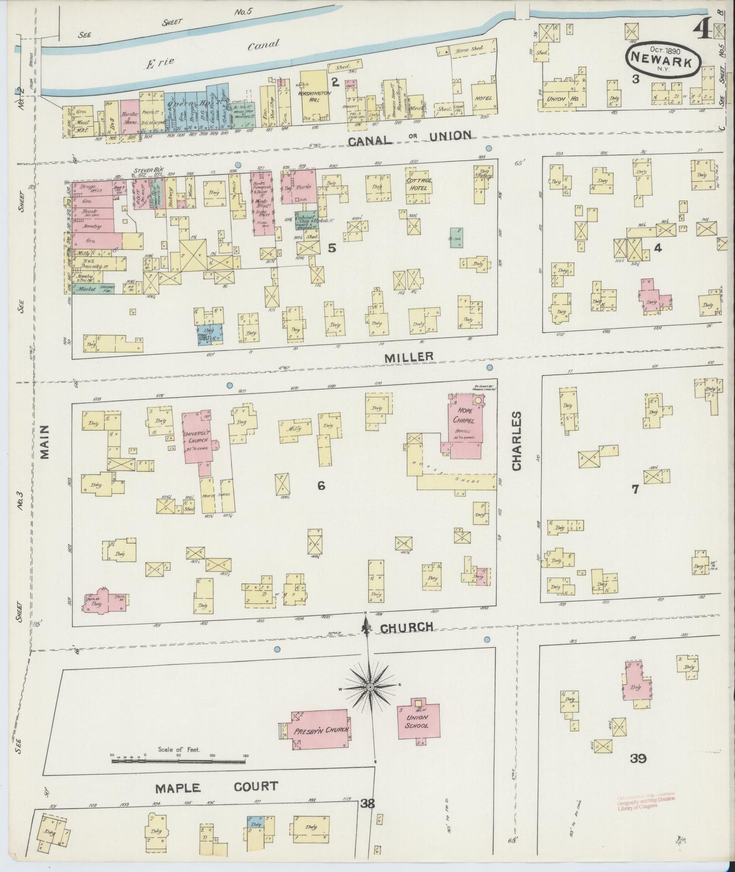 Sanborn Fire Insurance Map from Newark, Wayne County, New York (1890), Sheet #0004 - Historic Sanborn Fire Insurance Map Print, vintage old map wall art, antique decor, genealogy gift, New York New York map