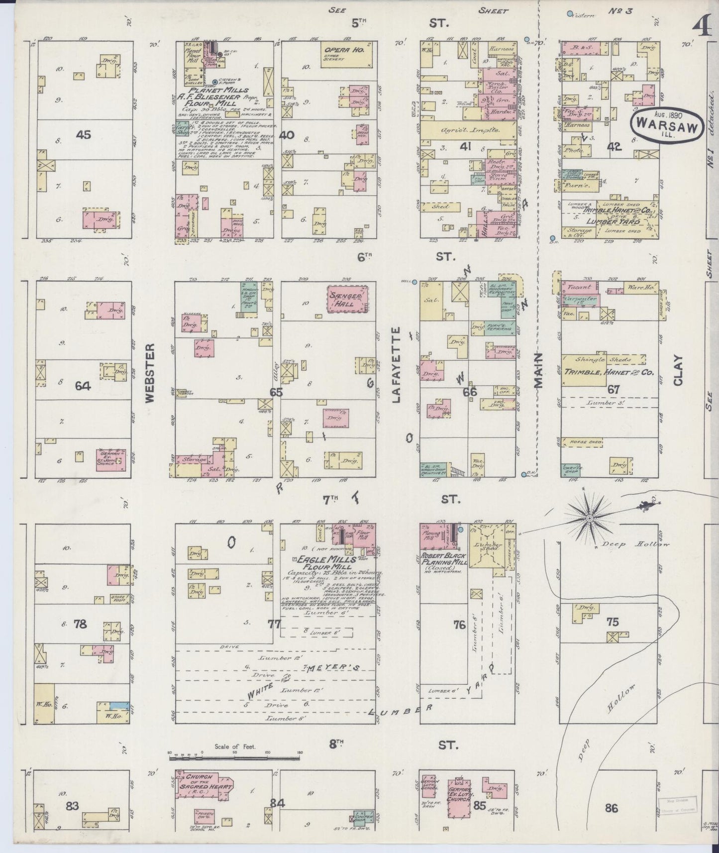 Sanborn Fire Insurance Map from Warsaw, Hancock County, Illinois (1890), Sheet #0004 - Complete Map Set gallery image, historic Sanborn map, vintage wall art, Illinois Illinois