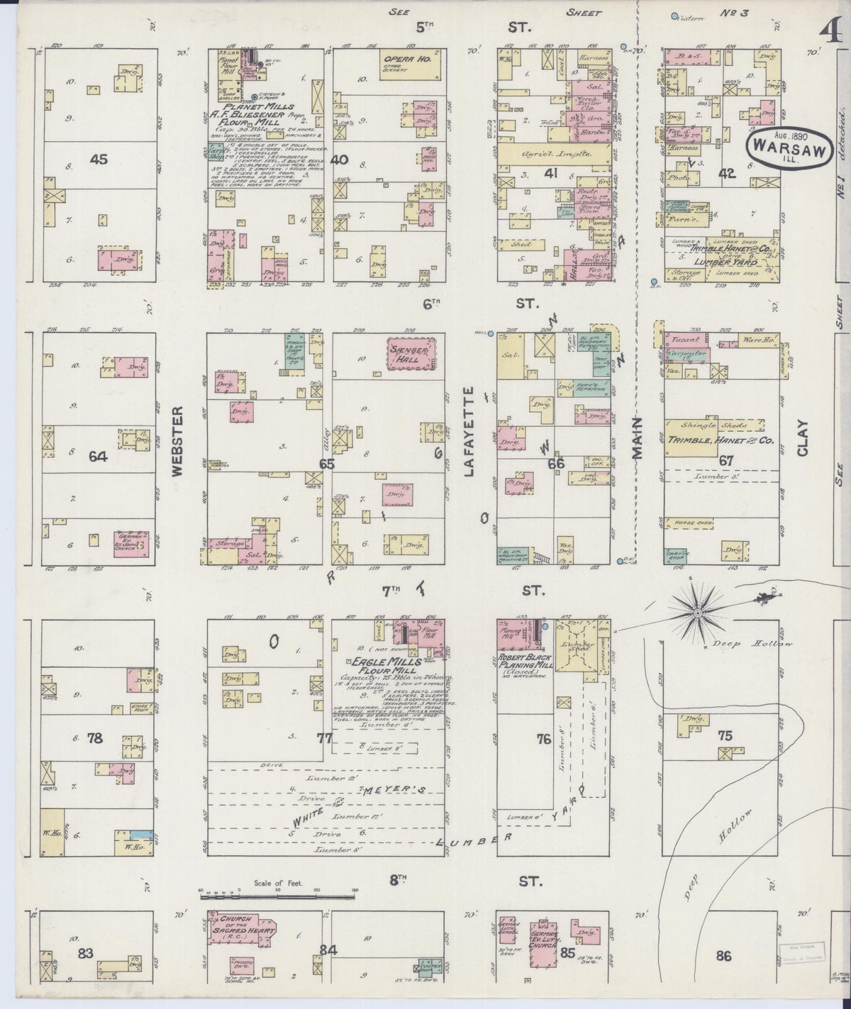 Sanborn Fire Insurance Map from Warsaw, Hancock County, Illinois (1890), Sheet #0004 - Complete Map Set gallery image, historic Sanborn map, vintage wall art, Illinois Illinois
