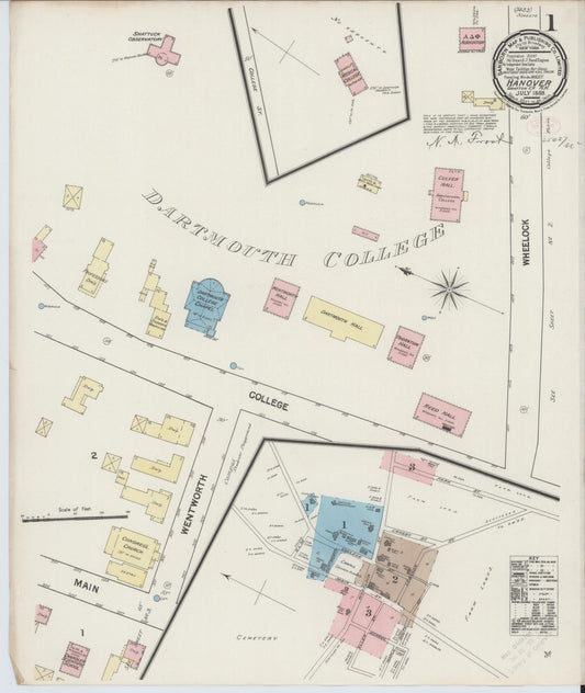 Sanborn Fire Insurance Map from Hanover, Grafton County, New Hampshire (1889), Sheet #0001 - Complete Map Set gallery image, historic Sanborn map, vintage wall art, New Hampshire New Hampshire