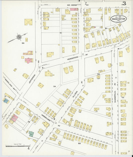Sanborn Fire Insurance Map from Washington, Washington County, Pennsylvania (1909), Sheet #0003 - Historic Sanborn Fire Insurance Map Print, vintage old map wall art, antique decor, genealogy gift, Pennsylvania Pennsylvania map
