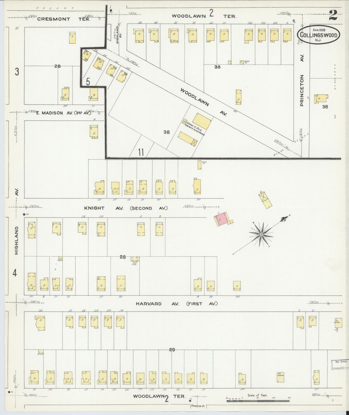 Sanborn Fire Insurance Map from Collingswood, Camden County, New Jersey (1909), Sheet #0002 - Complete Map Set gallery image, historic Sanborn map, vintage wall art, New Jersey New Jersey