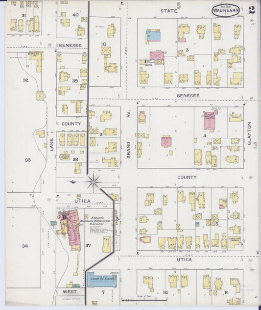 Sanborn Fire Insurance Map from Waukegan, Lake County, Illinois (1894), Sheet #0002 - Historic Sanborn Fire Insurance Map Print, vintage old map wall art, antique decor, genealogy gift, Illinois Illinois map