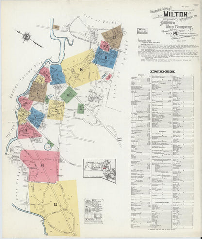 Sanborn Fire Insurance Map from Milton, Norfolk County, Massachusetts (1917), Sheet #0001 - Historic Sanborn Fire Insurance Map Print, vintage old map wall art, antique decor, genealogy gift, Massachusetts Massachusetts map