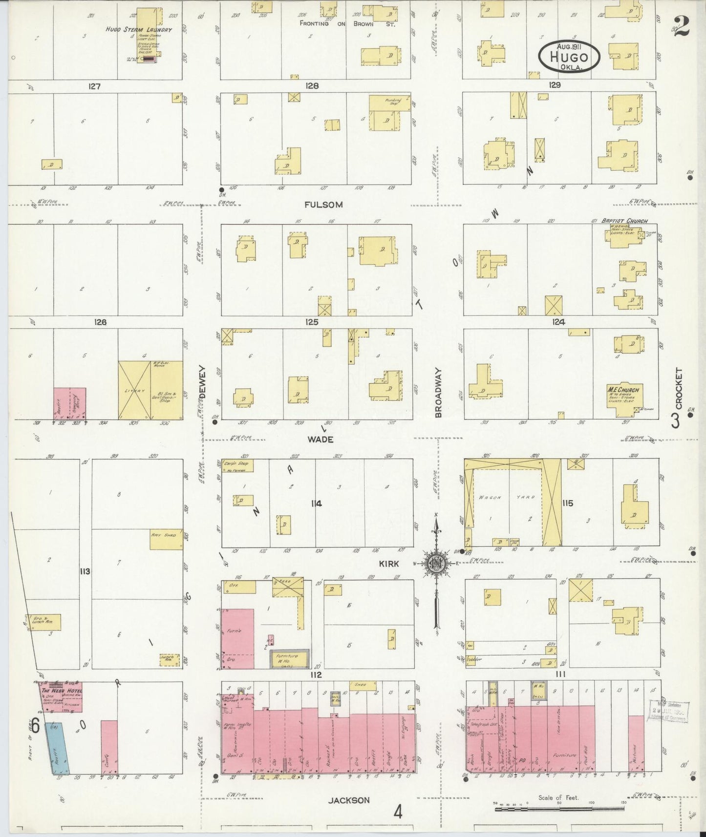 Sanborn Fire Insurance Map from Hugo, Choctaw County, Oklahoma (1911), Sheet #0002 - Historic Sanborn Fire Insurance Map Print, vintage old map wall art, antique decor, genealogy gift, Oklahoma Oklahoma map