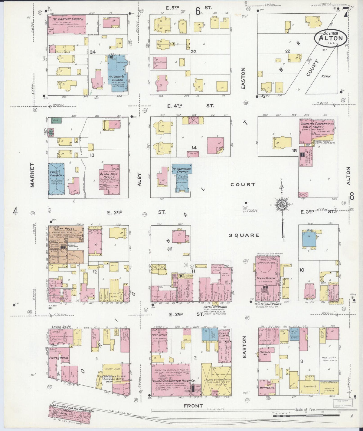 Sanborn Fire Insurance Map from Alton, Madison County, Illinois (1909), Sheet #0007 - Complete Map Set gallery image, historic Sanborn map, vintage wall art, Illinois Illinois