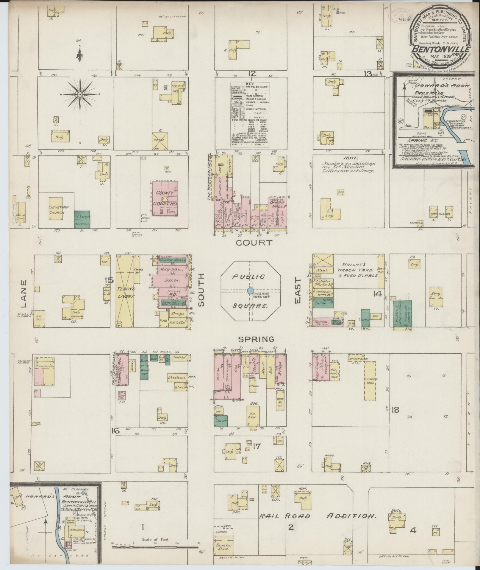 Sanborn Fire Insurance Map from Bentonville, Benton County, Arkansas (1886), Sheet #0001 - Historic Sanborn Fire Insurance Map Print, vintage old map wall art, antique decor, genealogy gift, Arkansas Arkansas map