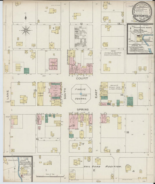 Sanborn Fire Insurance Map from Bentonville, Benton County, Arkansas (1886), Sheet #0001 - Historic Sanborn Fire Insurance Map Print, vintage old map wall art, antique decor, genealogy gift, Arkansas Arkansas map
