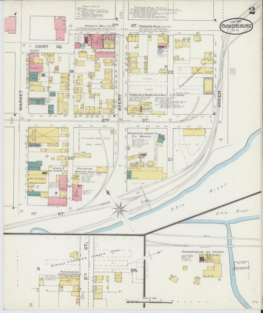 Sanborn Fire Insurance Map from Parkersburg, Wood County, West Virginia (1893), Sheet #0002 - Historic Sanborn Fire Insurance Map Print, vintage old map wall art, antique decor, genealogy gift, West Virginia West Virginia map