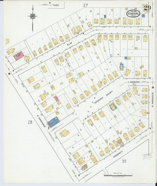 Sanborn Fire Insurance Map from Pontiac, Oakland County, Michigan (1919), Sheet #0029 - Historic Sanborn Fire Insurance Map Print, vintage old map wall art, antique decor, genealogy gift, Michigan Michigan map