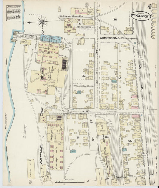 Sanborn Fire Insurance Map from McKeesport, Allegheny County, Pennsylvania (1884), Sheet #0004 - Historic Sanborn Fire Insurance Map Print, vintage old map wall art, antique decor, genealogy gift, Pennsylvania Pennsylvania map